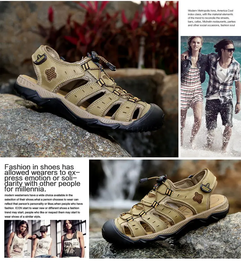 LAISUMK/Новые модные летние пляжные дышащие мужские сандалии из натуральной кожи мужская повседневная обувь размера плюс 39-48