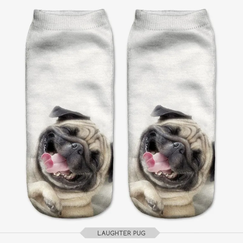 

3D Pug Dog Print Socks Casual Harajuku Art Socks Low Cut Animal Sock Ankle Women's Sock Short Meias Feminina