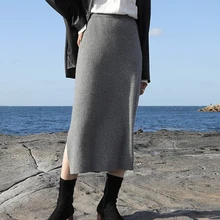 Женская Длинная трикотажная юбка размера плюс, с открытой вилкой, средней длины, для высокой талии, модная, сексуальная, элегантная, для девушек, тонкая, посылка, для бедер, Зимняя юбка