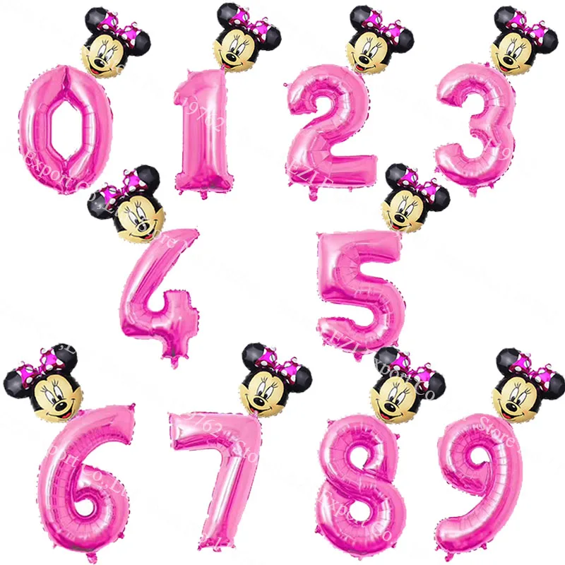 32 дюймовый мини Микки и Минни Маус головы+ воздушные шарики розового синего, красного, черного цвета рисунок От 1 до 8 лет детей Для мальчиков и девочек День рождения Декор - Цвет: Розовый