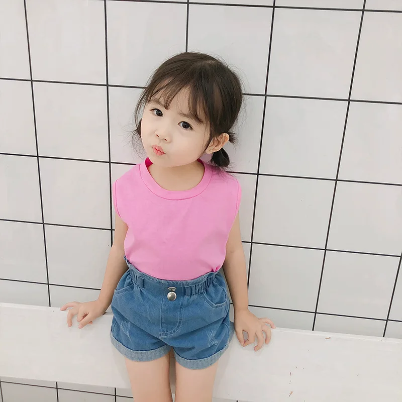 Curtas para o Bebê Verão Nova Chegada Estilo Coreano Algodão Cor Pura Cintura Alta All-match Moda Quente Calças Doce Bonito Meninas 2020 14 High Quality Mamãe e Bebê