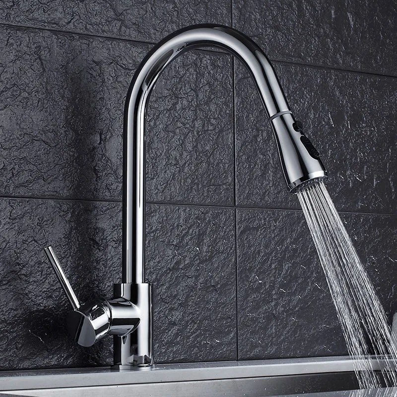  Kitchen Faucets Chrome Pull Out Kitchen Tap Single Hole Handle Swivel 360 Degree Water Mixer Tap Si - 4000324586094
