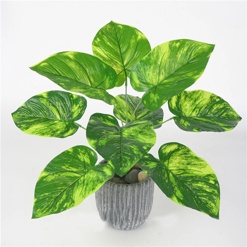

Hot Sale Artificial Palm Plants Leaf 1 Bouquet 9 Head Fake Tropical Large Palm Tree Leaves 9pcs Green Leaves Home Decoration