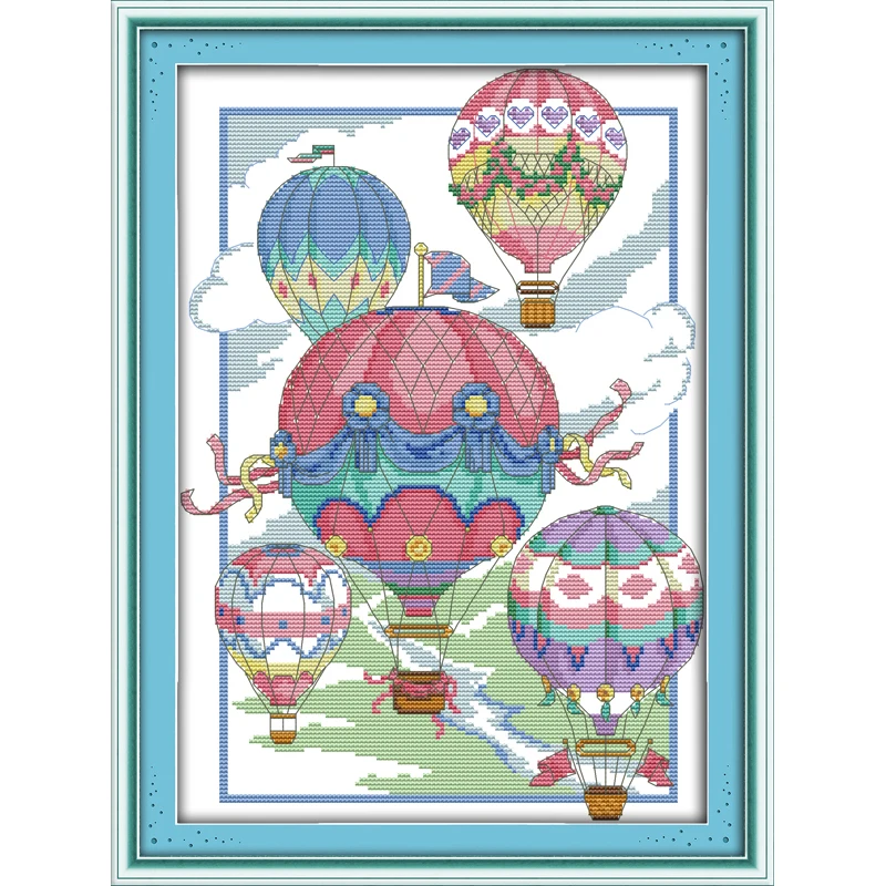 

Joy Sunday The illusion of hot-air balloons Chinese cross stitch kits Ecological cotton stamped printed DIY wedding decoration