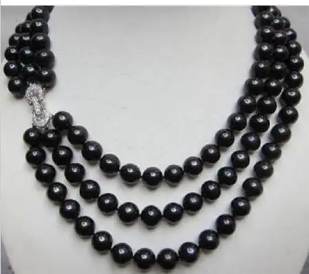 

3ROW AAA 10-11 MM BEAUTIFUL TAHITIAN PEACOCK BLACK PEARL NECKLACE 17