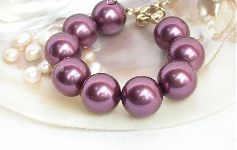 

20mm round wine red south sea shell pearls Bracelet @^Noble style Natural Fine jewe FREE SHIPPING