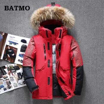 

Batmo 2019 new arrival winter high quality white duck down Raccoon fur collar hooded jackets men,men's warm red coat 1798