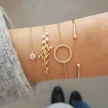 DIEZI богемные винтажные Хрустальный Браслет Браслеты наборы для женщин винтажные Золотые листья круглые стразы браслеты Ювелирные изделия Подарки