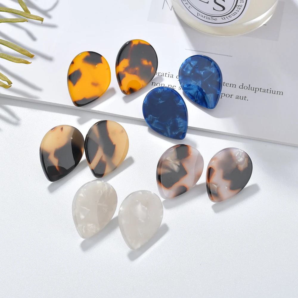 

GEREIT Classical Small Water Drop Stud Earrings For Women Girls Statement Colorful Resin Leopard Earrings Party Jewelry Gifts
