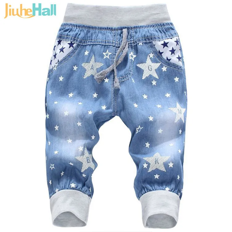 Hot Sale! 2016 NewKids Jeans Elastic Waist Straight Bear Pattern Denim Seventh Pants Retail Boy Jeans For 2-5 Years WB142(3)