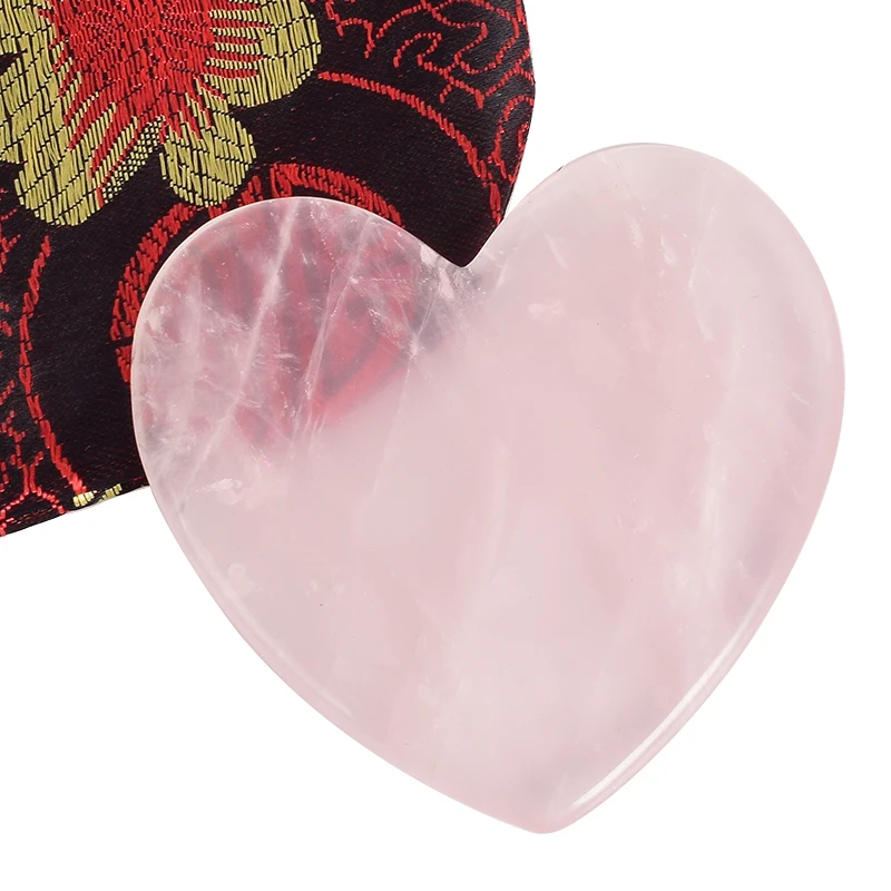 Естественная форма сердца розовый кварц gua sha царапина нефритовый массажер для лица Acupuntura скребок для спины и ног для подтяжки лица Уход за здоровьем