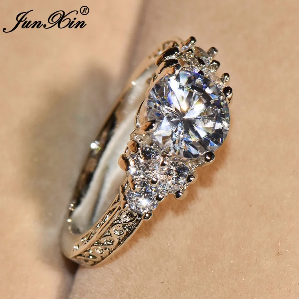 JUNXIN 8mm Male Female Small Round Ring Luxury White Gold Couple Ring Fashion Jewelry Vintage Wedding Rings For Men And Women
