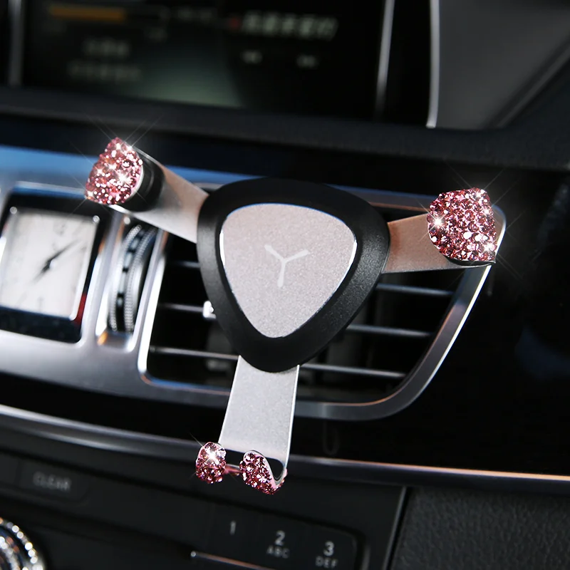 Гравитационный Автомобильный держатель для мобильного телефона, подставка, крепление на вентиляционное отверстие, держатель, Алмазный кристалл, универсальный, Регулируемый для iPhone XS, samsung - Цвет: Pink diamond