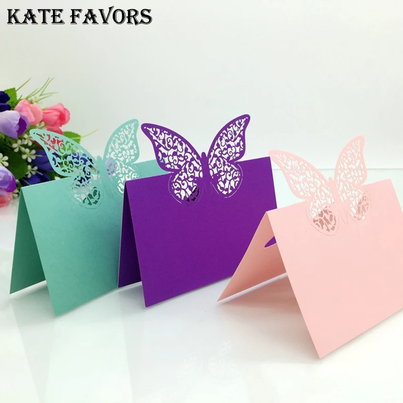 

50pc Abundant Colors Laser Cut Marriage Wedding Table Place Card Name Wedding invitation Table Decoration Butterfly shape supply