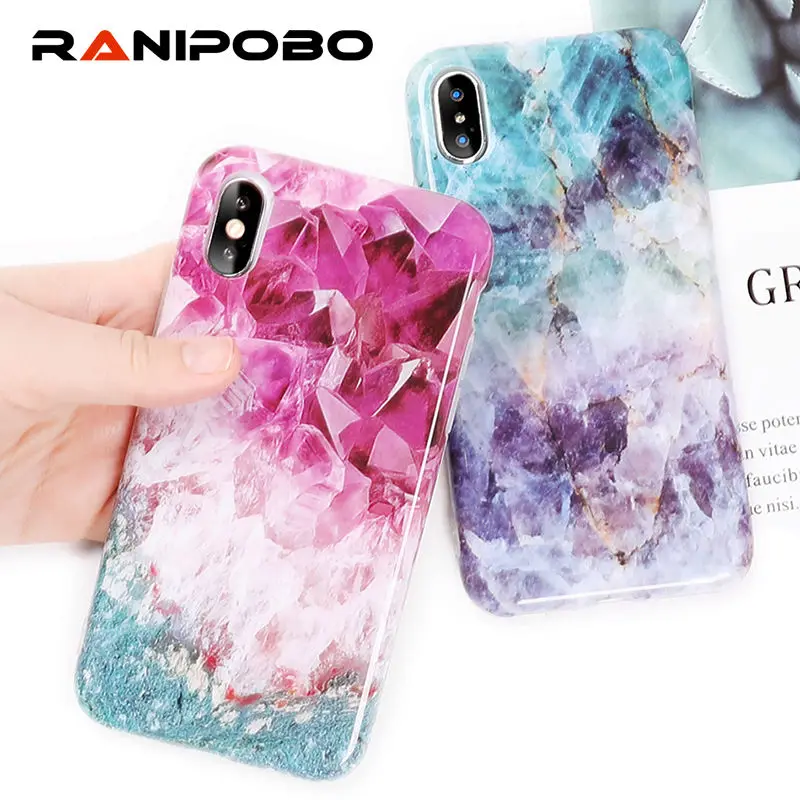 

Luxury Retro Purple Marble Phone Case For iphone X 6 6S Plus 7 8 Plus Colorful Geometric Pattern Soft Back Cover Cases Couque