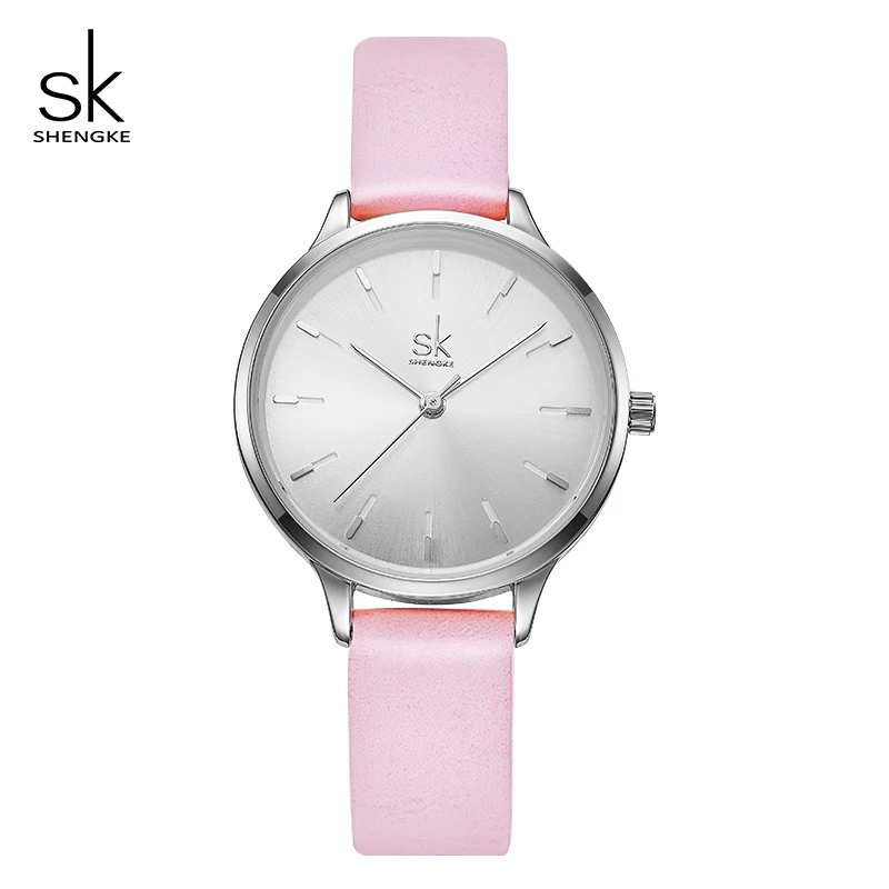 Shengke модные часы женские кожаные Наручные часы Reloj Mujer SK Роскошные женские кварцевые часы женские часы Montre Femme - Цвет: silver pink