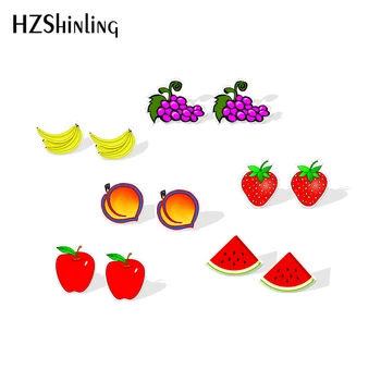 

2019 New Summer Fruits Shrinky Dinks Earring Bananas Watermelon Strawberry Stud Earring Resin Earrings Epoxy Acrylic Earrings