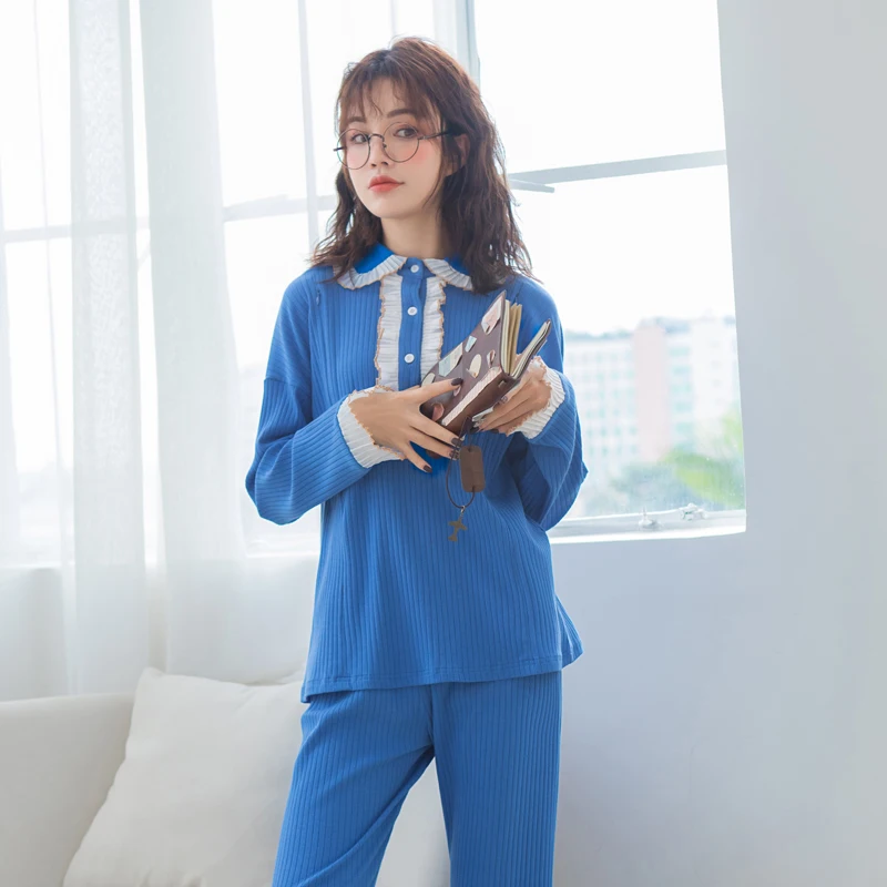  2019 Spring New Nursing Maternity Pajamas Korean Knitted Cotton Breastfeeding Pregnancy Clothes Postpartum Feeding Clothes A319