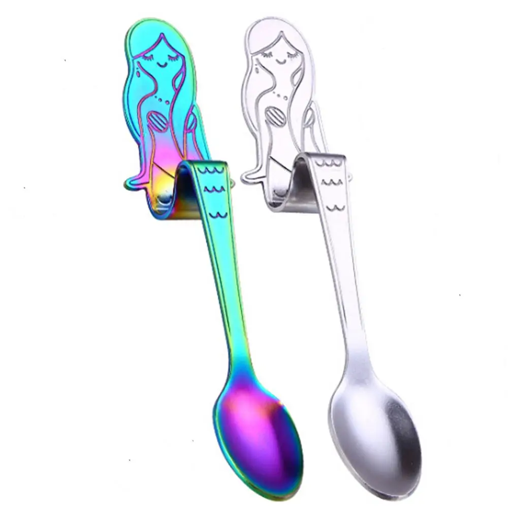

1 Pcs Creative Colorful/Silver Stainless Steel Teaspoon Mermaid Handle Coffee Tea Stirring Spoon Kitchen Bar Tableware