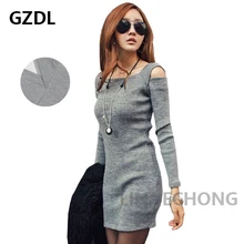 GZDL Casual Square Collar Women Long Sleeve Bodycon Sweater Knitted Dress Female Pullover Autumn Winter Dresses Vestidos CL1114