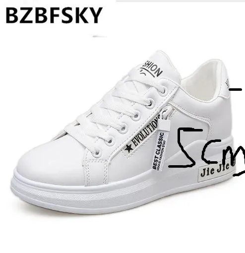 

BZBFSKY Sneaker Woman Platform Wedge Heel Inside Increased Women Casual Shoes 2018 Spring Female White Canvas Shoes 40 Plus Size