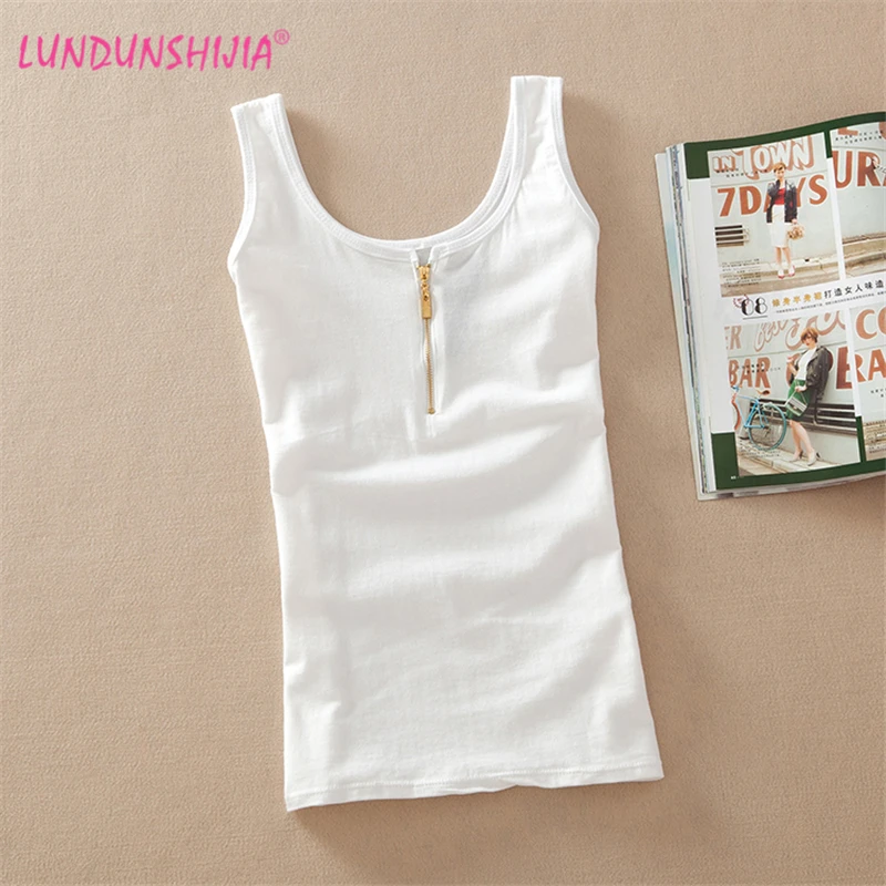 

LUNDUNSHIJIA Crop Top 2017 Women's Candy Colors Vest Chest Zipper Decoration Tank Top Modal Cotton Sexy Top Lady's Tops 4 Colors