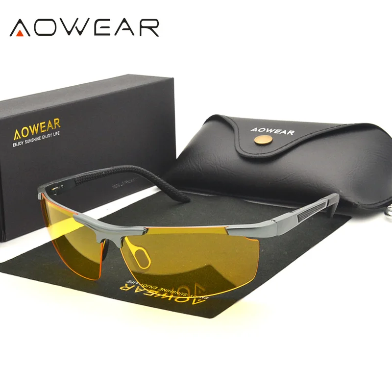 AOWEAR Брендовые очки ночного видения для вождения желтые Солнцезащитные Мужские