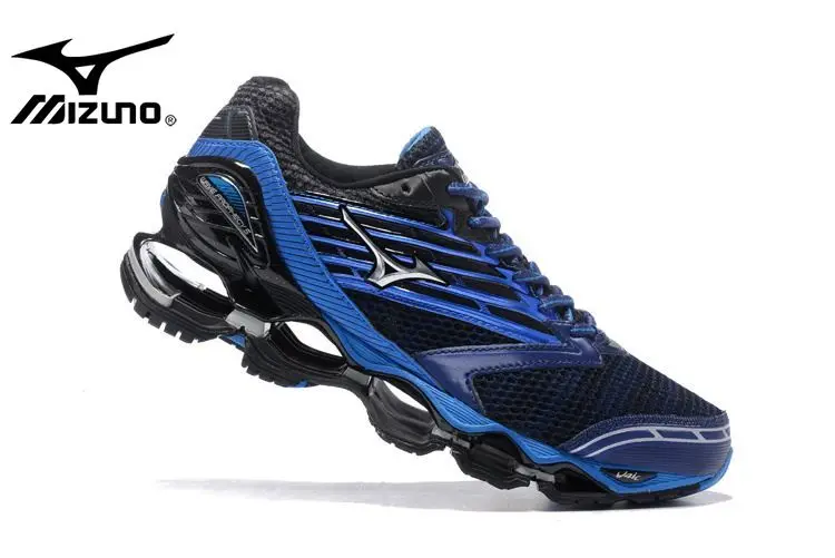 2019 Mizuno Wave Prophecy 5 Professional Мужская обувь Беговая Спортивная обувь Кроссовки Тяжелая атлетика обувь сетки вентиляции Цвет: черный, синий