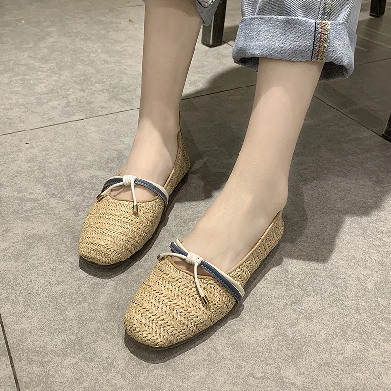 

Woven Straw Women Flat Shoes 2019 Summer Fisherman Shoes Women Bow Casual Breathable Soft Sole Vulcanized Shoes Fashion