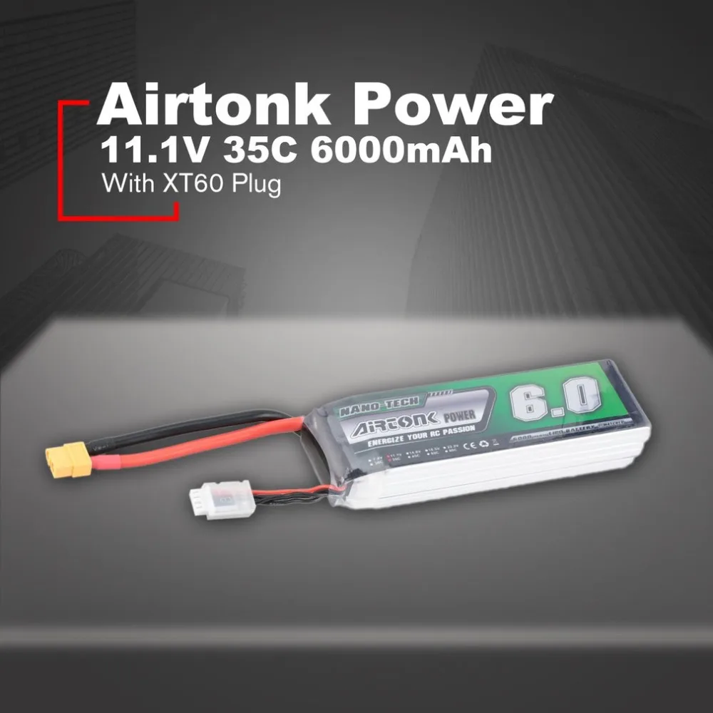 

Airtonk Power 11.1V 6000mAh 35C 3s 1P Lipo Battery XT60 Plug Rechargeable for RC Racing Drone Quadcopter Helicopter Car Boat