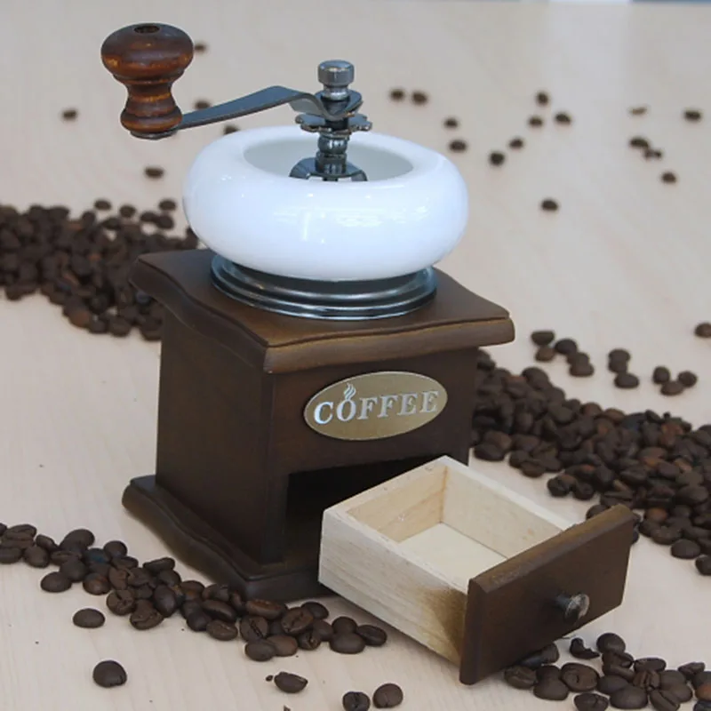 

GUNOT Retro Wooden Manual Coffee Grinder Handmade Coffee Bean Grinders Cafe Beans Pepper Spice Grain Mill Grinders Kitchen Tools