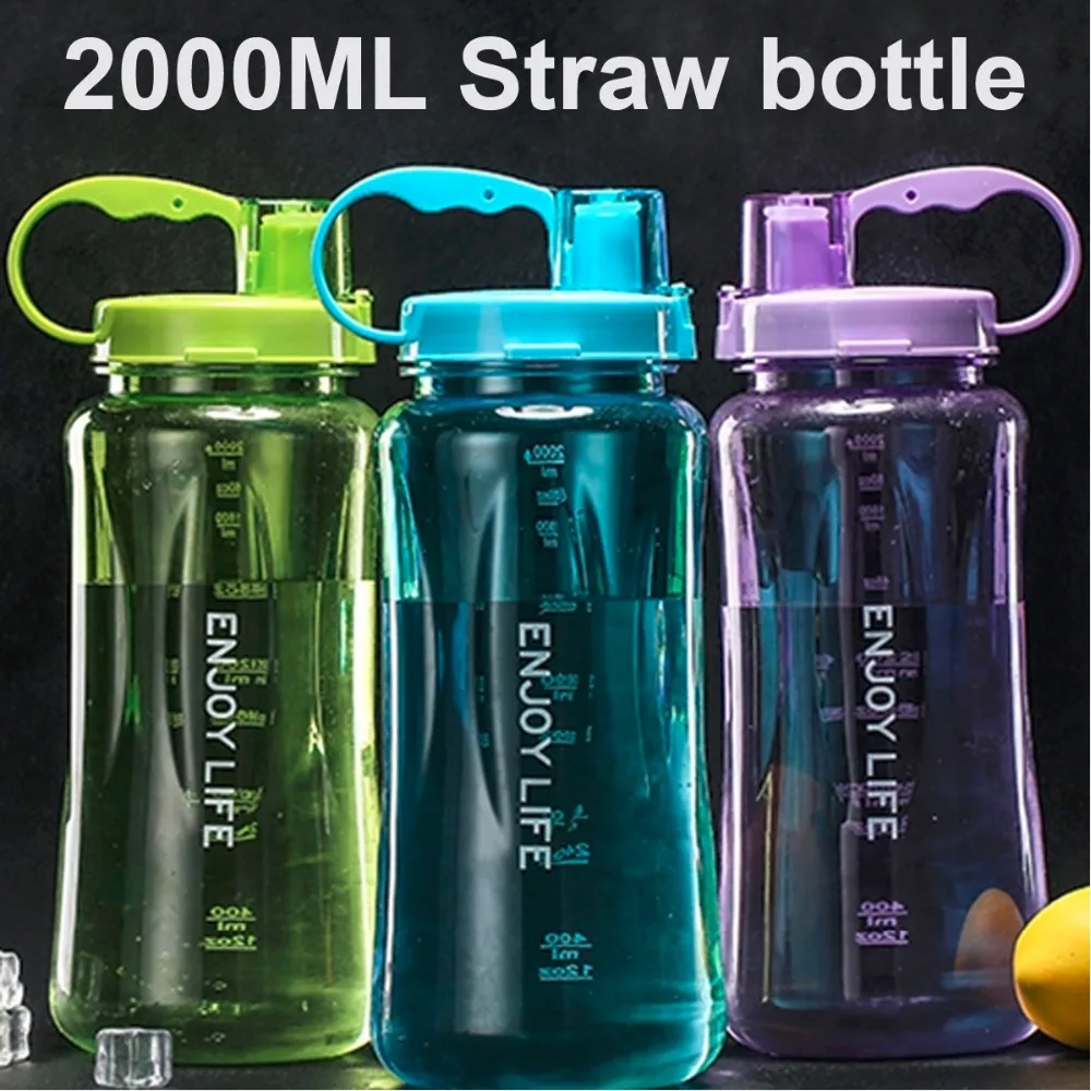 Large Capacity 2000ml Plastic Water Bottle Outdoor Sports Travel Hiking