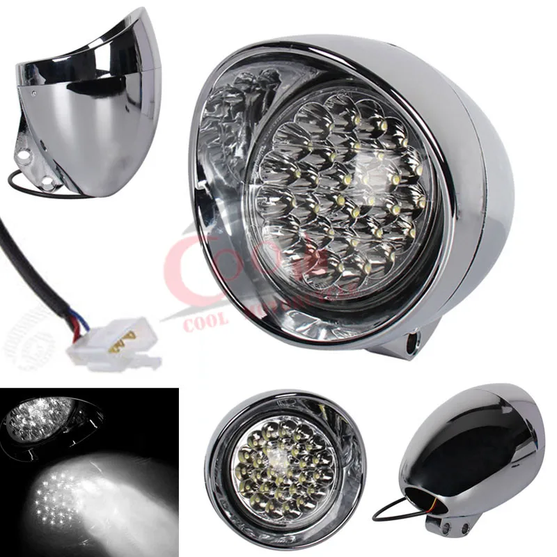 

12V Motorcycle Custom LED Front Bullet Chrome Headlight Fits For Harley Choppers Cruise Free Shipping