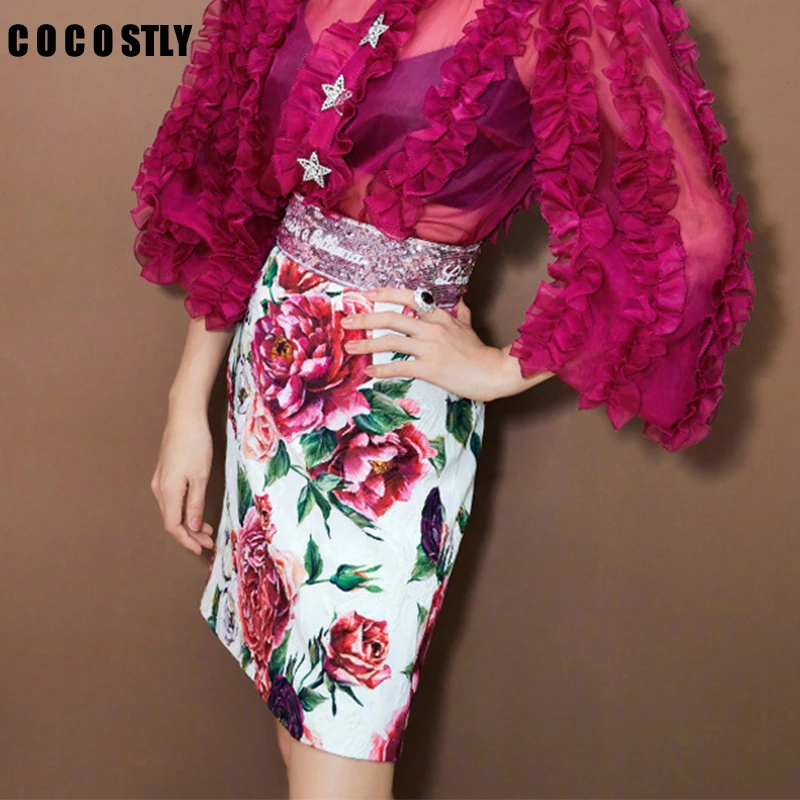 

Floral Print Skirt Women Summer High Waist Skirt Elegant Beautiful Lady 2019 Fashion Women A-line Skirt