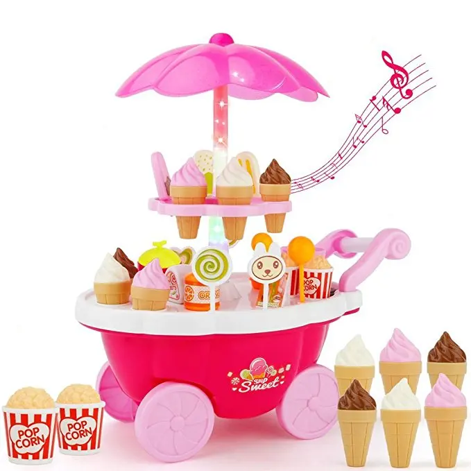 Тележка для мороженого, конфет, красивая игрушка для ролевых игр, еда, десерт и наличные тележка, набор игрушек для детей и девочек, красочные игрушки для малышей, игровая тележка