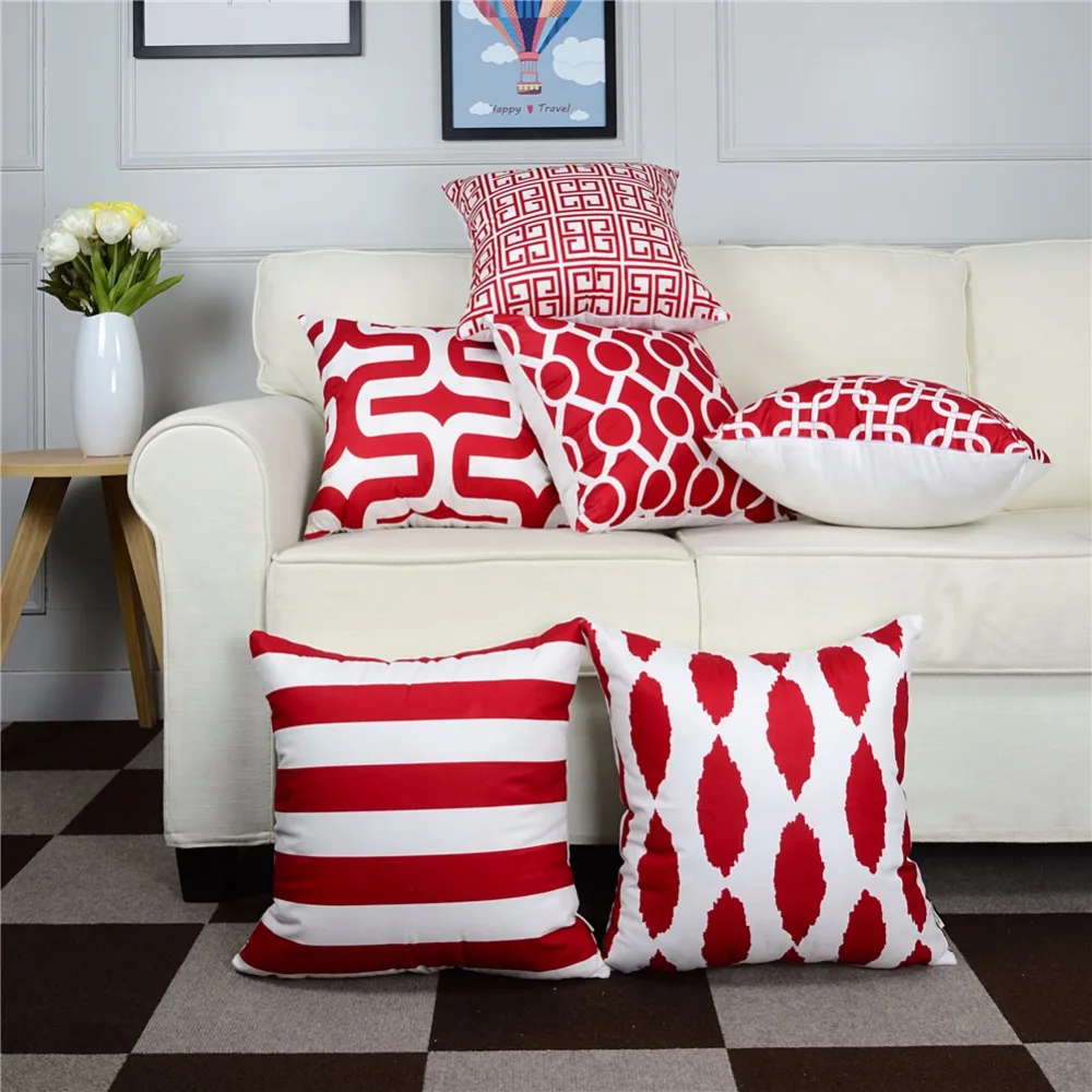 Hot Top Finel Geometric Decorative Throw Pillow Cases Cushion Top Finel Geometric Decorative Throw Pillow Cases Cushion Covers For Sofa Seat Office Chair Microfiber 45x45 Cm Red