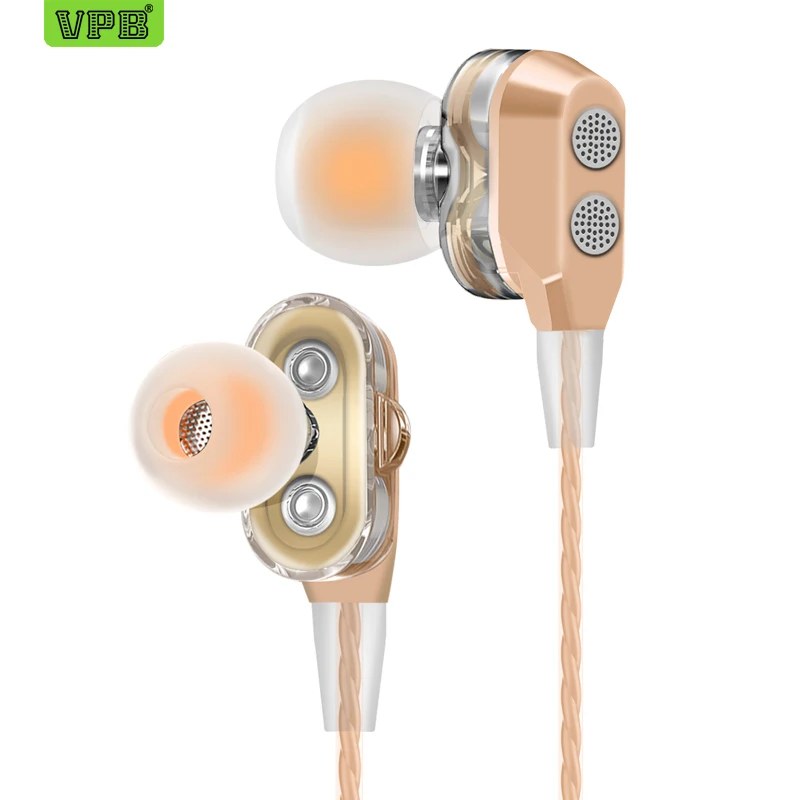 VPB T1 наушники супер бас микрофон в ухо 3,5 мм для iphone 6 6s xiaomi для мобильного телефона - Цвет: Золотой