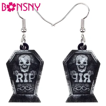 

Bonsny Statement Acrylic Halloween Punk Skull Grave Tomb Earrings Drop Dangle Fashion Punk Jewelry For Women Girl Novelty Charms