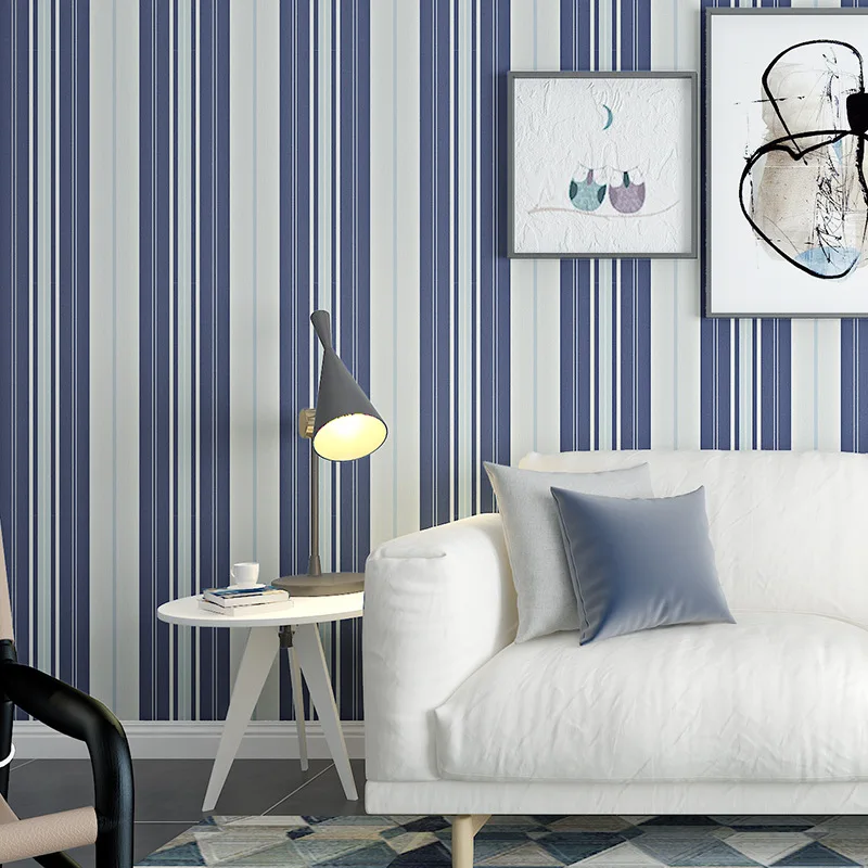 beibehang Blue horizontal and vertical stripes wallpaper simple Mediterranean 3D bedroom living room TV background wall beibehang Blue horizontal and vertical stripes wallpaper simple Mediterranean 3D bedroom living room TV background wall