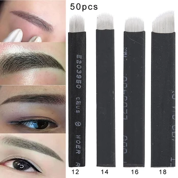 

New 4 Sizes 50pcs Microblading Eyebrows Needles Eyebrow Eye Lips Tattoo Needles 12/14/16/18 Pins Tool