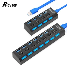 Rovtop usb-хаб 3,0 4/7 портов Micro USB 3,0 концентратор разветвитель с адаптером питания USB Hab высокоскоростной 5 Гбит/с USB разветвитель 3 хаба для ПК