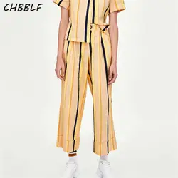 CHBBLF женские стильные полосатые свободные штаны молния fly Европейский стиль Женские повседневные штаны mujer BGB8346