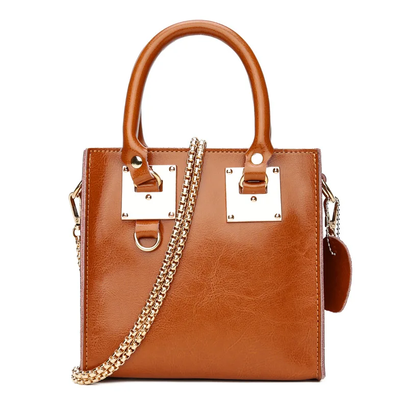 

European and American Oil Wax Totes High Quality Women Leather Handbags Famous Design Chain Shoulder Messenger Bags Sac A Main