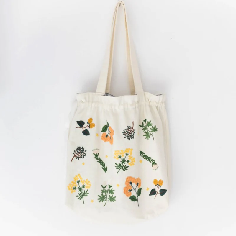 

Newly DIY Embroidery Starter Kit Embroidery Canvas Bag Pre Printed Plant Pattern Threads Handmade Gifts TE889