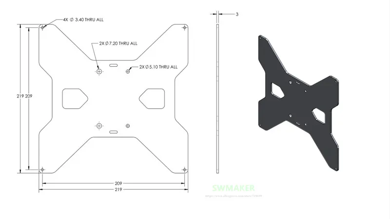 SWMAKER TEVO Тарантул 3d принтер Алюминиевый Y каретка с подогревом опорная пластина обновленный Тип окисления для HE3D/Тарантул 3d принтер