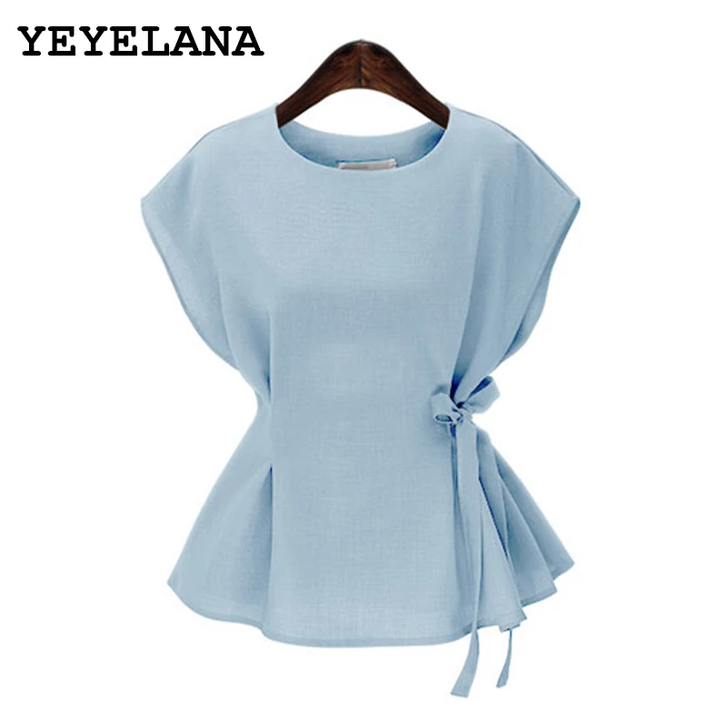Vente YEYELANA Femmes Blouses 2018 Nouvel Été Chemisier Décontracté Chemise Lâche O cou Élégant Manches Chauve Souris Chemise Femmes Tops Blusas Grande Taille