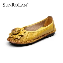 SUNROLAN Women Genuine Leather Loafers 2016 New Fashion Female Casual Shoes Soft Real Leather Handmade Flower Flat Shoes SS2682