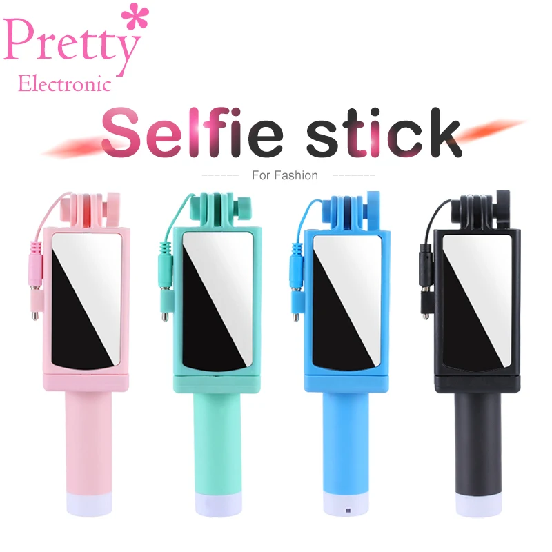 

4 Color Mini Extendable Handheld Selfie Stick Stainless Steel Folding Wire Control Android Phone Handheld selfie sticks