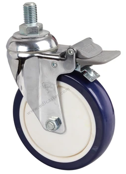 

1PC EDL Medium 5 Inch 130Kg Polyurethane Wheels Castors Thread Screw Bearing Brake Chrome Industrial Casters Wheels for trolley