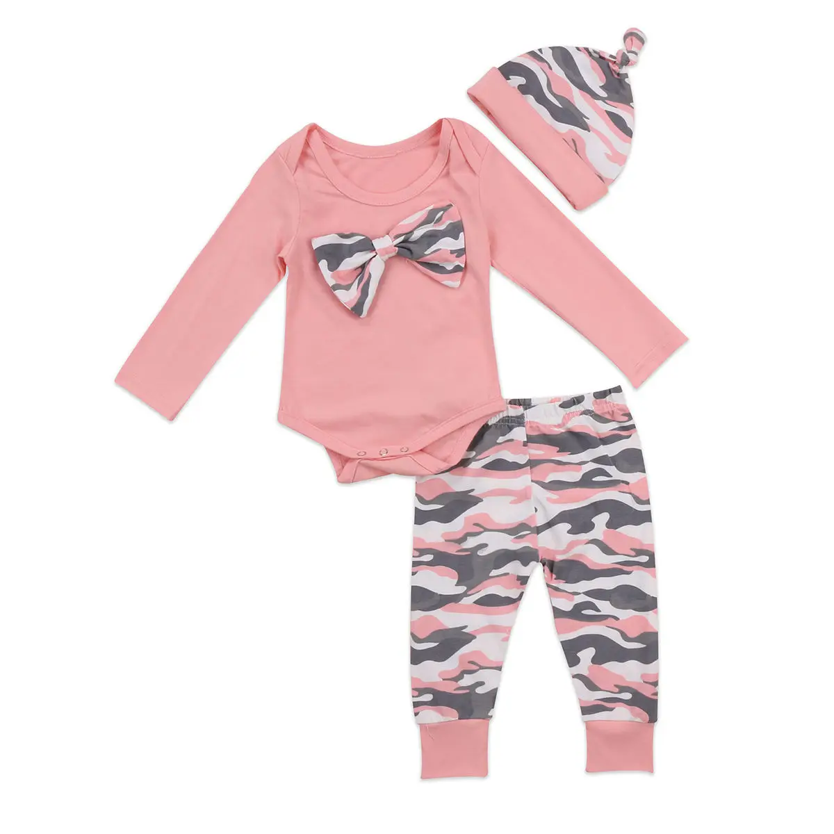 2018 New Pink Camo 3Pcs Kids Baby Girl Boy Children Spring Clothes Long